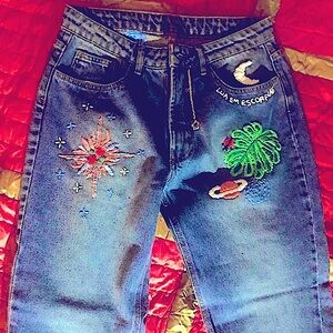 Farm Rio Anthropologie Embroidered Jeans
